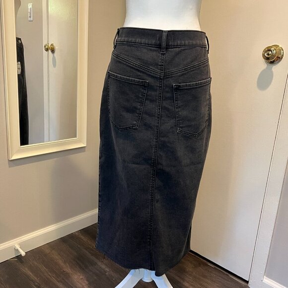 NWT Express Black Super High Rise Denim Maxi Skirt with slit, Size 8 - Picture 9 of 15